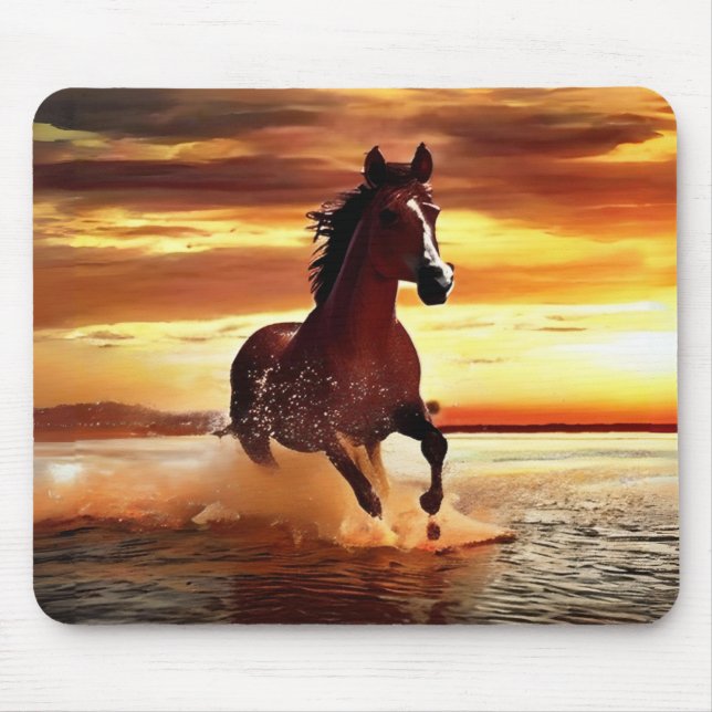 Mousepad Galopagem De Cavalos Selvagens Através Do Surf (Frente)