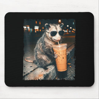 Mousepad Gambá bebendo café gelado meme engraçado de gambá 