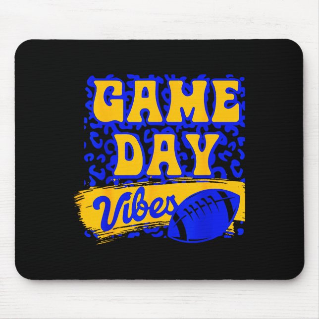 Mousepad Game Day Vibes Football Season Football Blue Gold  (Frente)