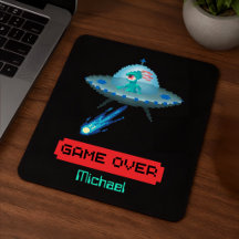 'Game Over' Alien Voando UFO Espaçonave, Pixel Art