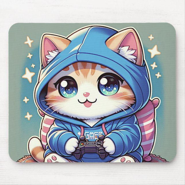Mousepad Gamer Cat. Jogador Reproduzível em Cozy Setting (Frente)