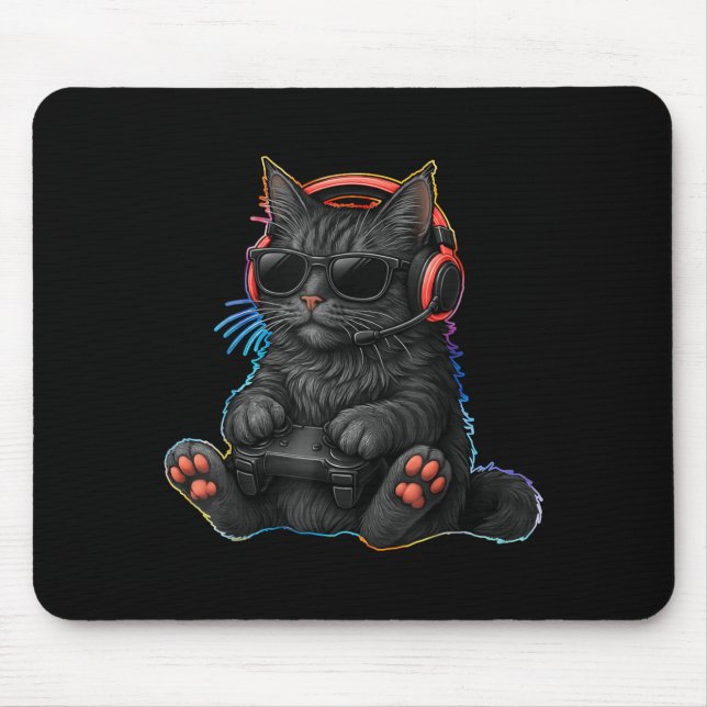 Mousepad Gamer Cat Video Games Boys Teen Men Girls Funny Ga (Frente)