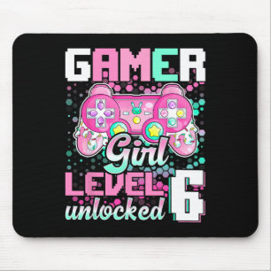 Mousepad Gamer Girl Nível 6 - 6 Birthda de jogos de vídeo d