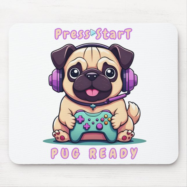 Mousepad Gamer Pug - Gráficos de Vídeo de Jogo (Frente)