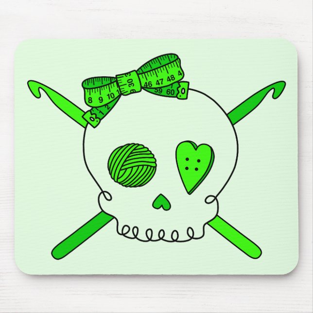 Mousepad Ganchos de Crânio e Crochet (Fundo do Verde limão) (Frente)