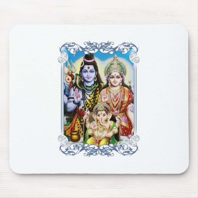 Mousepad Ganesh, Shiva e Parvati, senhor Ganesha, Durga (Frente)