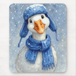 Mousepad Ganso Branco de Inverno com Cachecol Azul