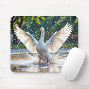 Mousepad Ganso Branco em uma Área de Brinquedos Aquáticos
