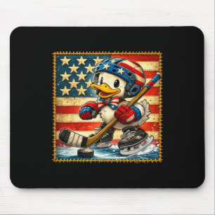 Mousepad Ganso Engraçado Patriótico Hóquei no Gelo 4 de Jul