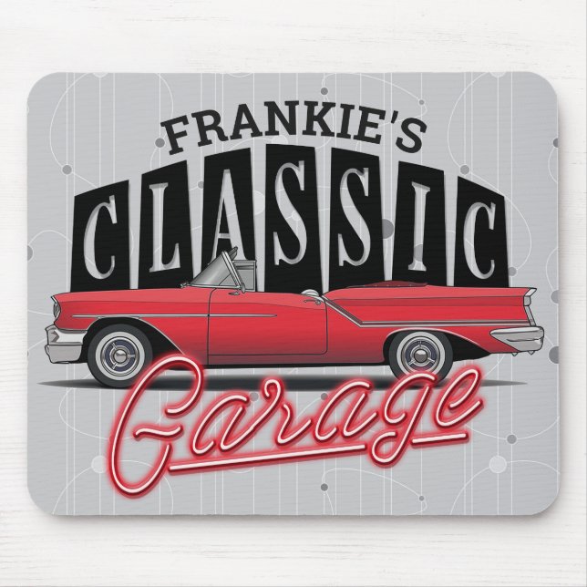 Mousepad Garagem Clássica do Carro Faux Neon 1950 (Frente)