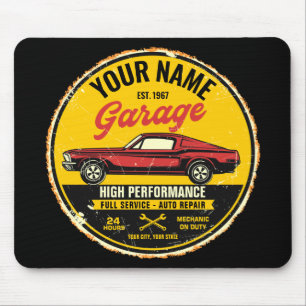 Mousepad Garagem de Carro Clássico Vermelho de Fastback 196