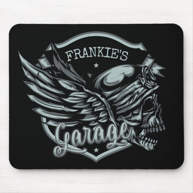 Mousepad Garagem de motocicleta do Biker de NOME Personaliz (Frente)