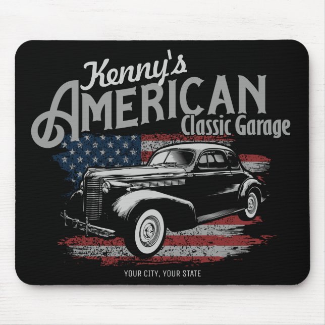 Mousepad Garagem Personalizada de Carro Clássico de Vintage (Frente)