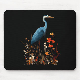 Mousepad Garça Azul Floral Flor Silvestre Observação de Pás