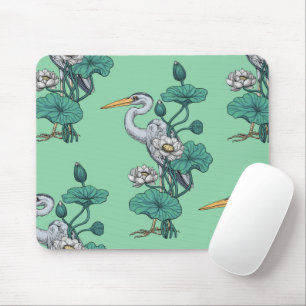 Mousepad Garça no Jardim do Lótus Branco sobre jade
