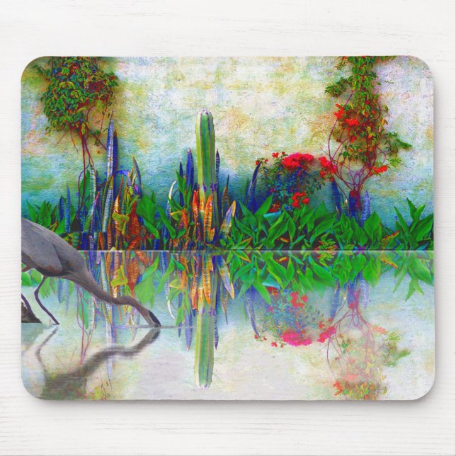 Mousepad garça-real azul em meu jardim mexicano (Frente)