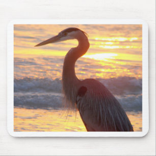 Mousepad Garça-real de grande azul no por do sol
