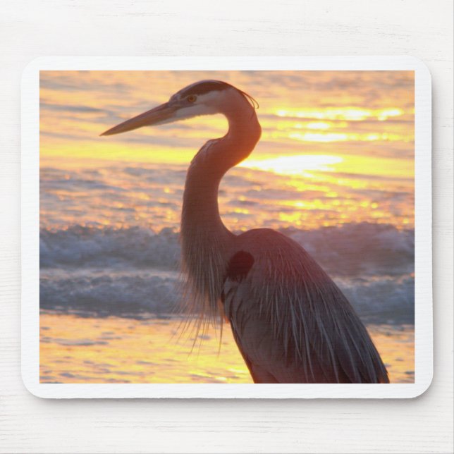 Mousepad Garça-real de grande azul no por do sol (Frente)