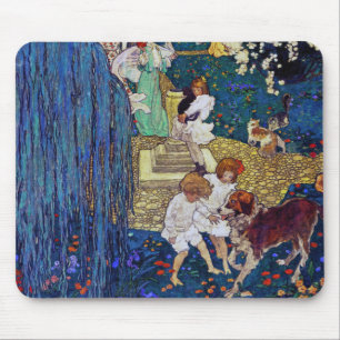 Mousepad Garden Party with Dog & Cat, Jessie Willcox Smith