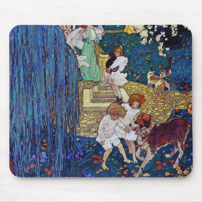 Mousepad Garden Party with Dog & Cat, Jessie Willcox Smith (Frente)