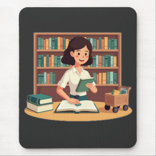 Mousepad Garota Aconchegante na Estante de Leitura