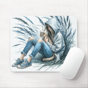 Mousepad Garota Adolescente Com Gato De Pet