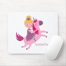 Mousepad Garota Amarelo-Bonita Andando em Unicórnio