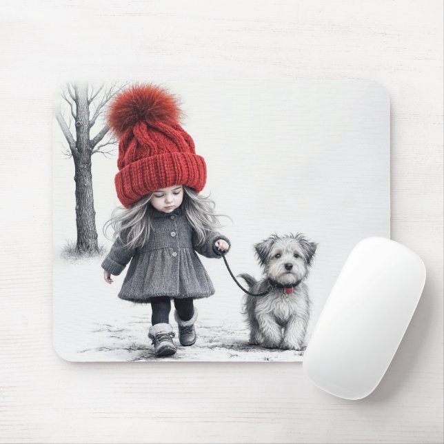 Mousepad Garota Andando Seu Cachorro (Com mouse)