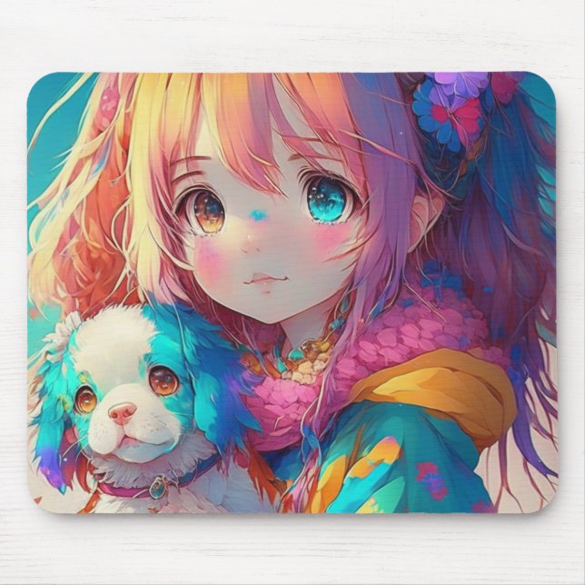 Mousepad Garota Anime com Cãozinho (Frente)