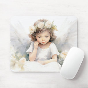 Mousepad Garota Anjo De Aquarela Com Flores
