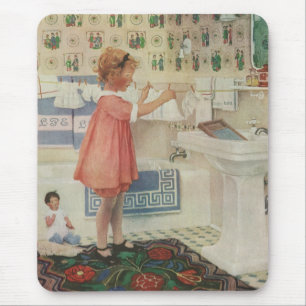 Mousepad Garota Antiga, Criança Fazendo Lavanderia Penduran