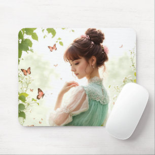 Mousepad Garota Bonita no Jardim de Verão