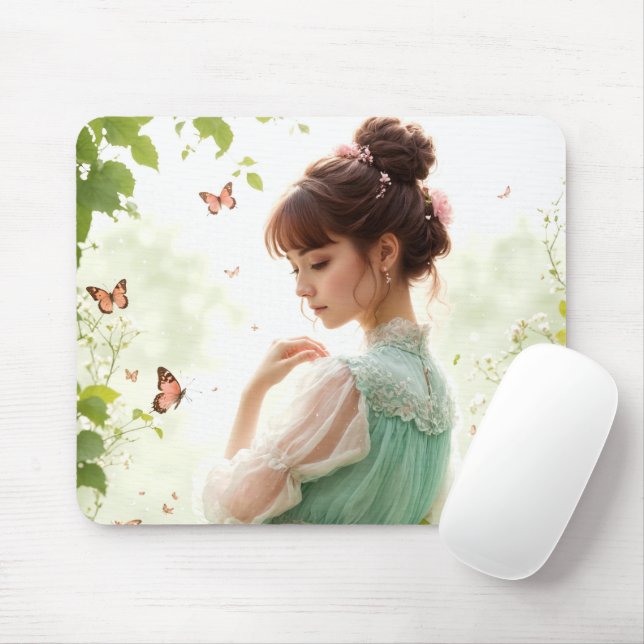 Mousepad Garota Bonita no Jardim de Verão (Com mouse)