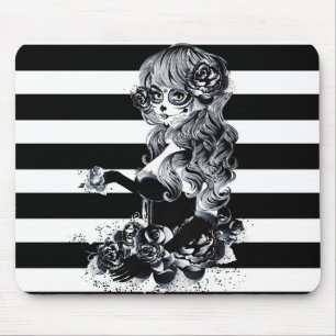 Mousepad Garota Bonito de Açúcar em Branco e Preta