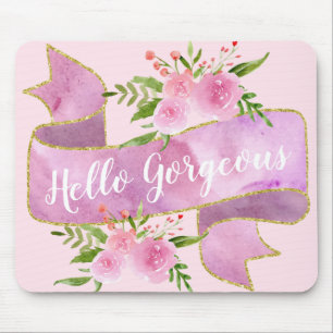 Mousepad Garota Bonito Floral Rosa, Rosa, Alô, Dourado,