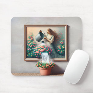Mousepad Garota Com Água Na Pintura De Jardim