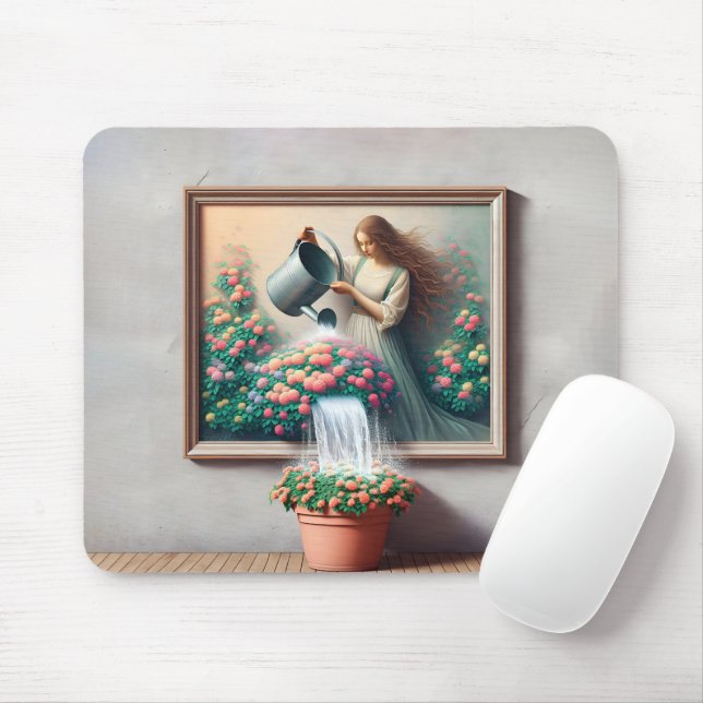 Mousepad Garota Com Água Na Pintura De Jardim (Com mouse)