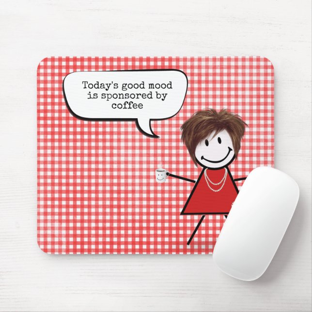Mousepad Garota com café em Gingham (Com mouse)
