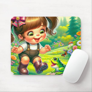 Mousepad Garota com Olhos Grandes e Sapo Verde