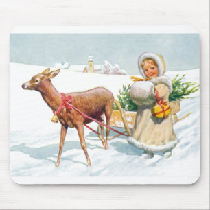 Mousepad Garota com trenó no Natal