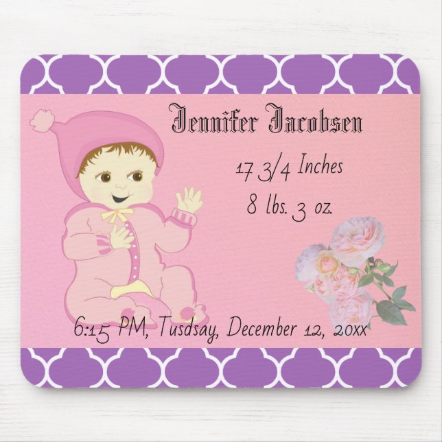 Mousepad Garota criança rosa com flores (Frente)