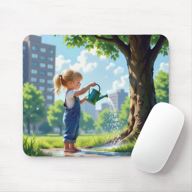 Mousepad Garota cuidando de uma árvore em um parque (Com mouse)