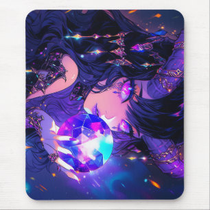 Mousepad Garota de animação de demônio de cristal roxo