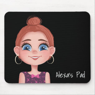 Mousepad Garota de Cartografia com Olhos Grandes em Preto