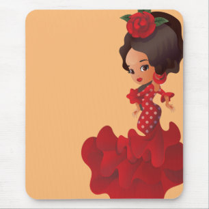 Mousepad Garota de desenho do Flamenco chibi kawaii