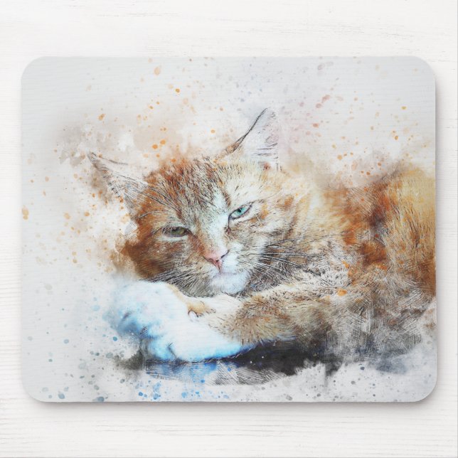 Mousepad Garota de Gato Sonolento | ABSTRATO | Watercolor (Frente)