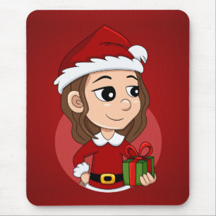 Mousepad Garota de Natal com cabelo ondulado castanho