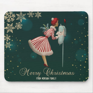 Mousepad Garota de Natal Vintage, Flocos de Neve