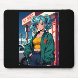 Mousepad Garota de posto de gasolina de anime retrô Moda de