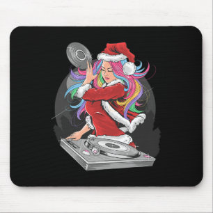 Mousepad Garota DJ Com Cabelo Arco-Íris Em Traje De Papai N